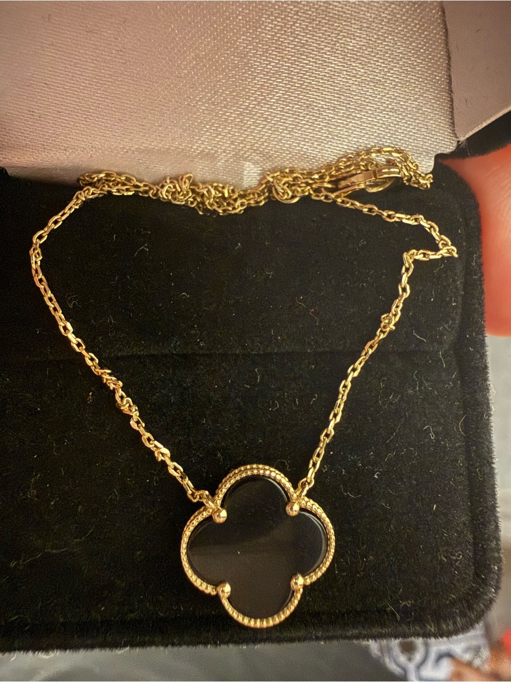 14k gold Black Clover Pendant Necklace - Women Jewelry
